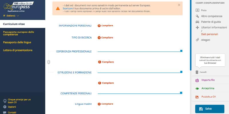 editor online cv formato europass